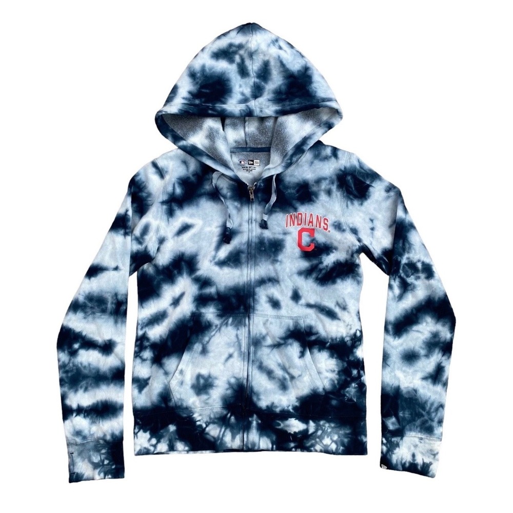 Cleveland Indians‎ MLB Hoodie New Era Mens Medium Tie Dye Full Zip Navy White